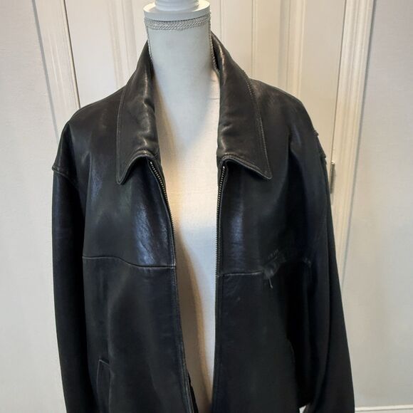 American Classics Men's Size XXL Black Leather Quilt Lined Bomber Jacket Pockets - Picture 3 of 16